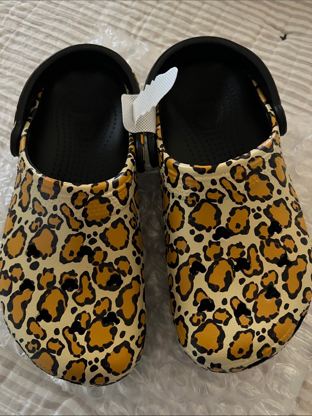 Spotted Leopard Crocs. NWOT. Never worn.